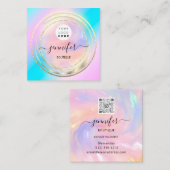 QR Code Logo Holografisch Roze Gold Shop Boutique Vierkante Visitekaartje (Voorkant / Achterkant)