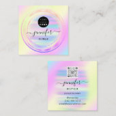 QR Code Logo Holografisch roze goud Ombre Vierkante Visitekaartje (Voorkant / Achterkant)