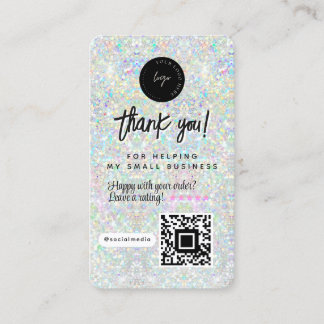 QR Code & Logo Holographic Glitter Thank You Visitekaartje
