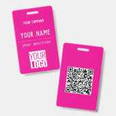 QR-code&logo in heet roze Badge (Voor- en achterkant)