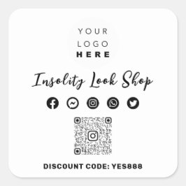 QR CODE Logo Kortingscode zwart wit Vierkante Sticker
