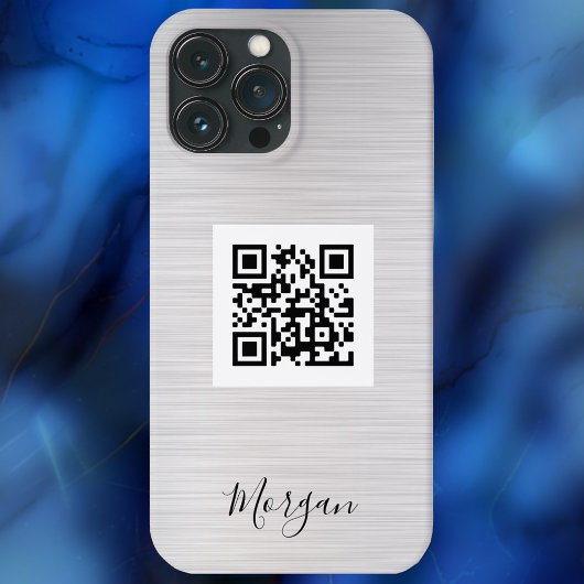 QR-code, Logo kunst of foto, naam, geborsteld zilv Case-Mate iPhone Case