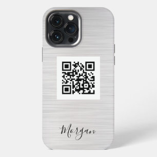 QR-code, logo-kunst of foto, naam, geborsteld zilv iPhone 13 Pro Max Hoesje