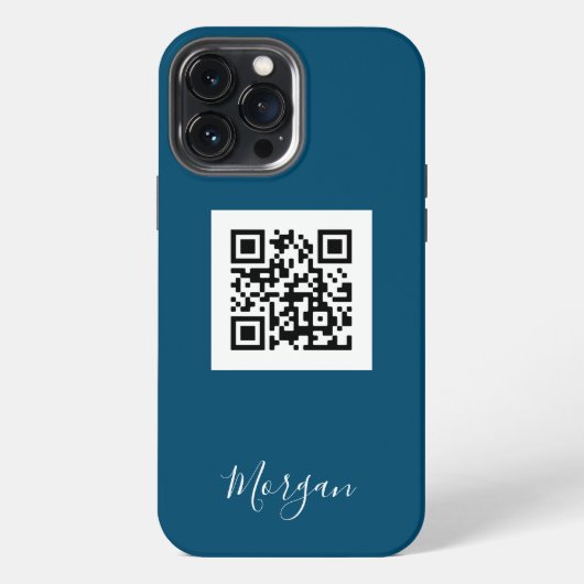 QR-code, logo-kunst of foto, scriptnaam Oceaanblau iPhone Hoesje (Achterkant)