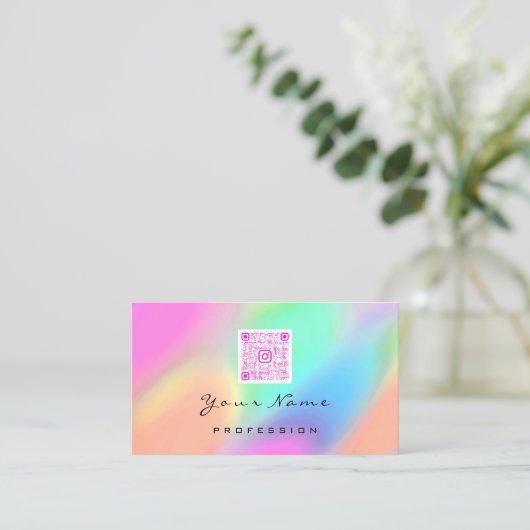 QR-code Logo Makeup Artiest Hair Nails Roze Visitekaartje (Staand voorkant)