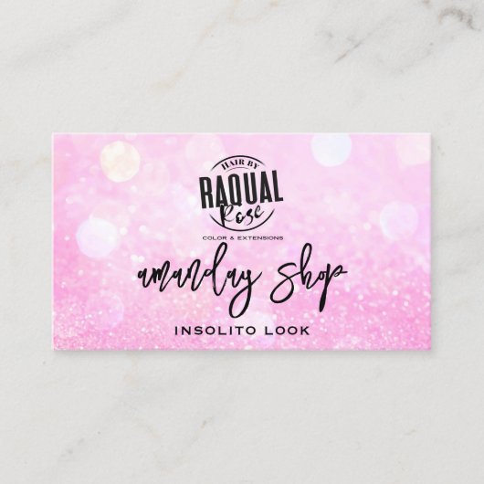 QR-code Logo Makeup Artiest Winkel Roze Glitter Visitekaartje (Voorkant)