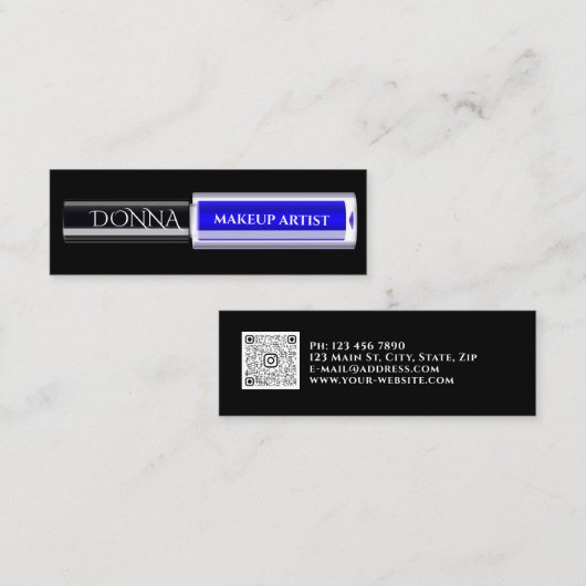 QR-code Logo Makeup Blue lipstick Cosmetica Mini Visitekaartje (Voorkant / Achterkant)