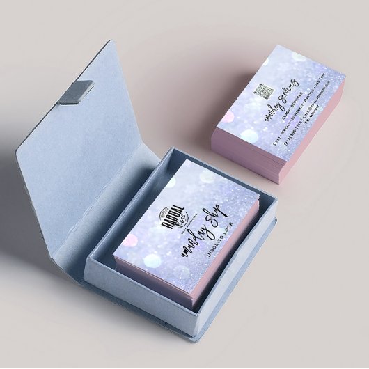 QR Code Logo Makeup Nails Silver Blue Visitekaartje