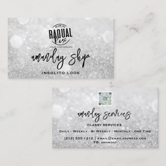 QR Code Logo Makeup Nails Silver Grey Glitter Visitekaartje (Voorkant / Achterkant)