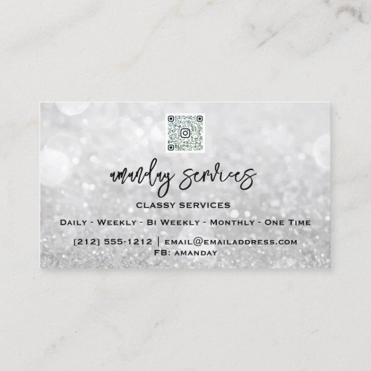 QR Code Logo Makeup Nails Silver Grey Glitter Visitekaartje (Achterkant)