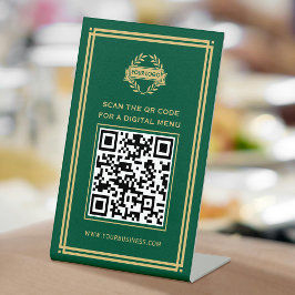 QR Code Logo Menu Contactloos Classic Green Gold Reclamebord Met Voetstuk