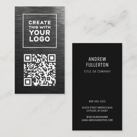 QR Code Logo Metallic look Modern Verticaal Visitekaartje (Voorkant / Achterkant)