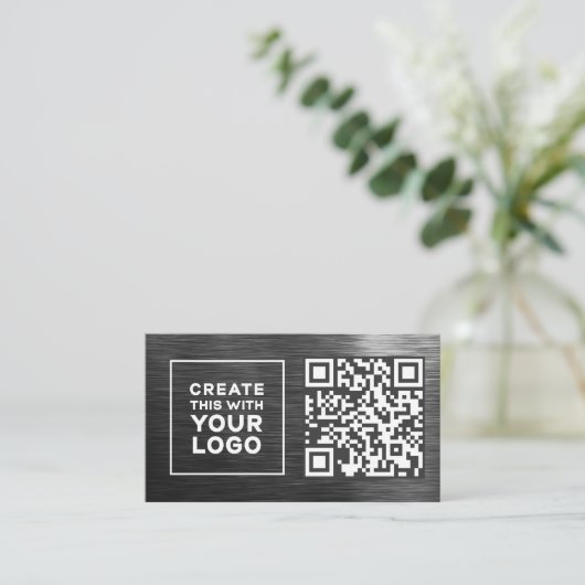 QR Code Logo Metallic look Professional Modern Visitekaartje (Staand voorkant)