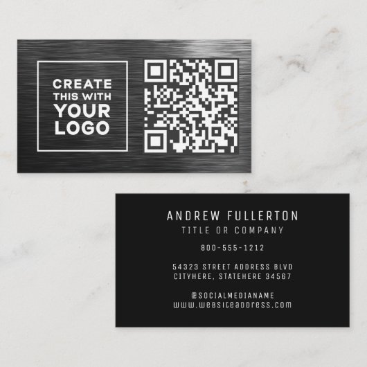 QR Code Logo Metallic look Professional Modern Visitekaartje (Voorkant / Achterkant)
