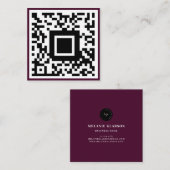 QR Code Logo Minimalistisch Bourgondië Vierkante Visitekaartje (Voorkant / Achterkant)