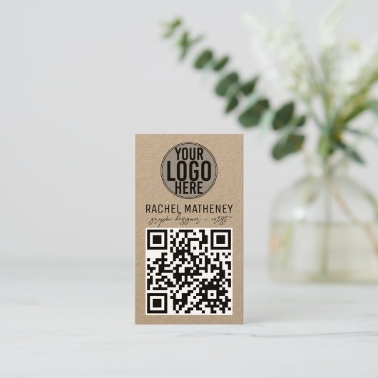 QR Code Logo Modern Kraft Simple Professional Visitekaartje (Staand voorkant)