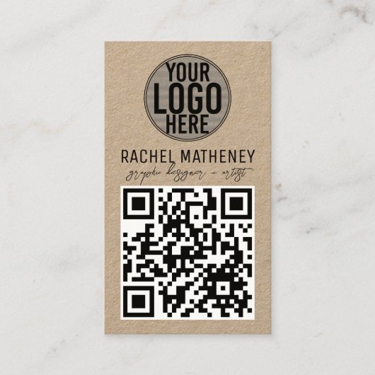 QR Code Logo Modern Kraft Simple Professional Visitekaartje (Voorkant)