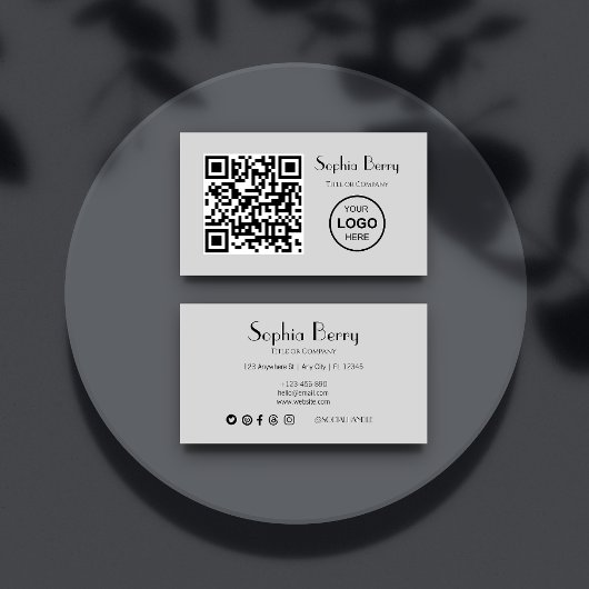 QR Code Logo Modern Minimaal Grijs Visitekaartje