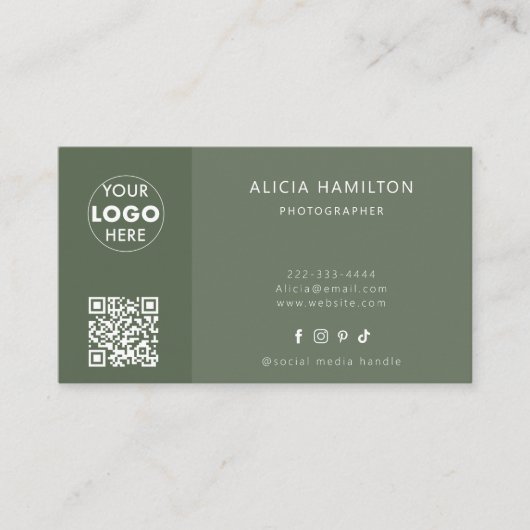 QR Code & Logo | Modern | Minimalistisch | Groen Visitekaartje (Voorkant)