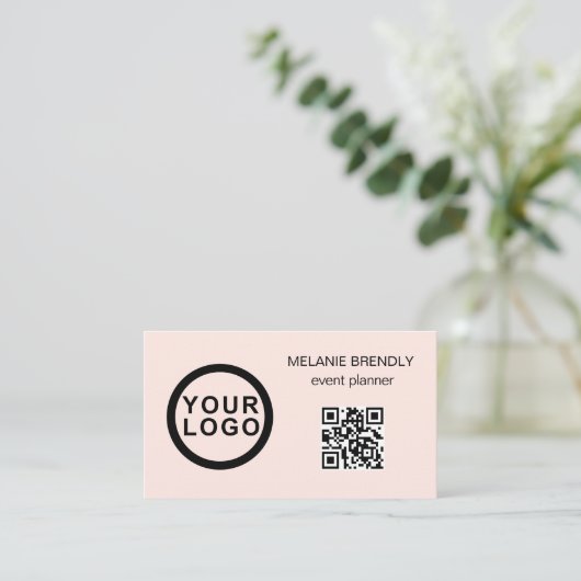 QR Code Logo Modern Minimalistisch Roze Visitekaar Visitekaartje (Staand voorkant)