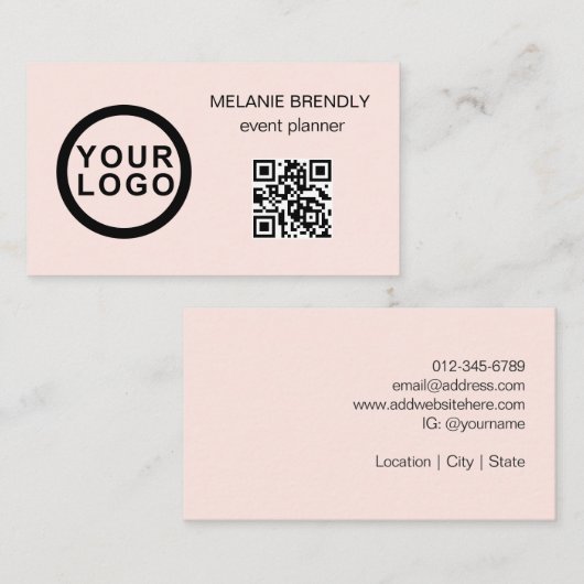 QR Code Logo Modern Minimalistisch Roze Visitekaar Visitekaartje (Voorkant / Achterkant)