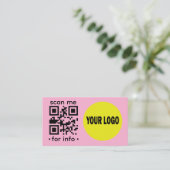QR-code logo modern roze geel zakelijk Visitekaartje (Staand voorkant)