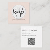 QR Code Logo Modern Simple Blush Vierkante Visitekaartje (Voorkant / Achterkant)