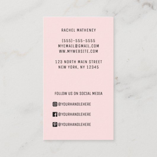 QR Code Logo Moderne Eenvoudige Blush Pink Profess Visitekaartje (Achterkant)