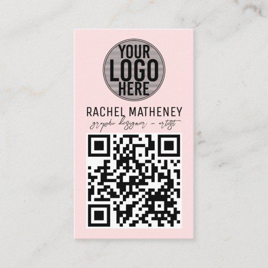 QR Code Logo Moderne Eenvoudige Blush Pink Profess Visitekaartje (Voorkant)