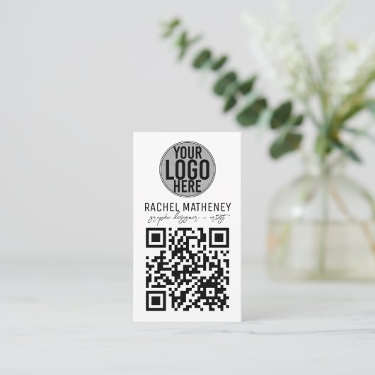 QR-code Logo Moderne, eenvoudige, witte Profession Visitekaartje (Staand voorkant)