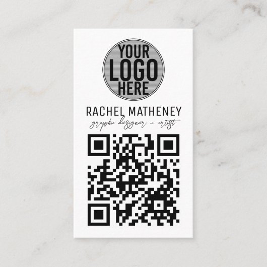 QR-code Logo Moderne, eenvoudige, witte Profession Visitekaartje (Voorkant)