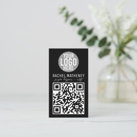 QR-code Logo Moderne, eenvoudige zwarte Profession Visitekaartje (Staand voorkant)