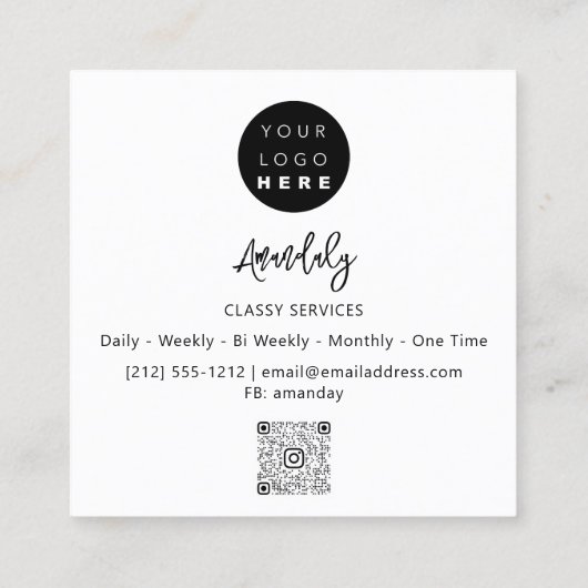 QR Code Logo Online Shop Lijst Zwart Wit Vierkante Visitekaartje (Achterkant)