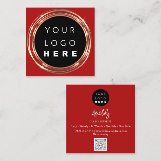 QR Code Logo Online Winkel zwarte rode wijn Vierkante Visitekaartje (Voorkant / Achterkant)