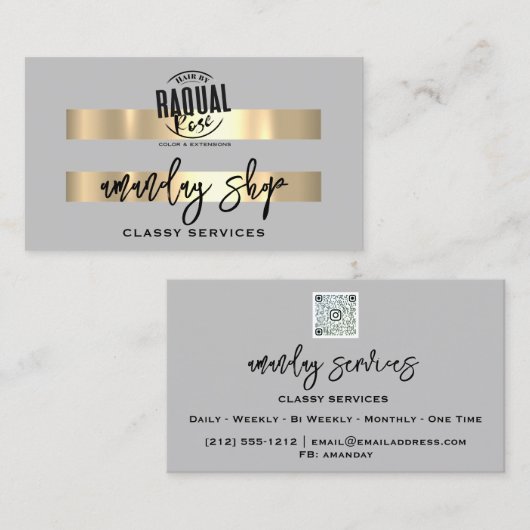 QR Code Logo Online Winkelen Gold Grey Modern Visitekaartje (Voorkant / Achterkant)