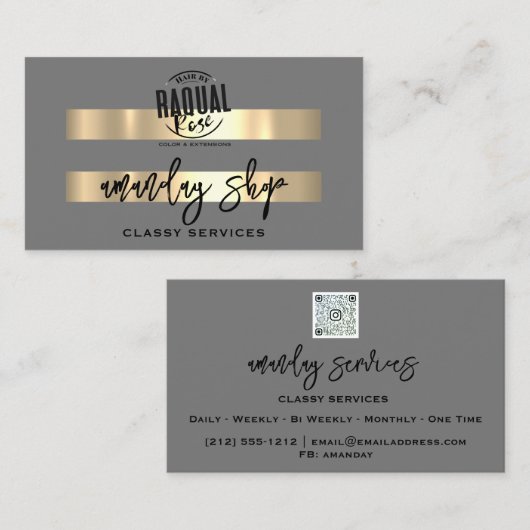 QR Code Logo Online Winkelen Gold Grey Professiona Visitekaartje (Voorkant / Achterkant)
