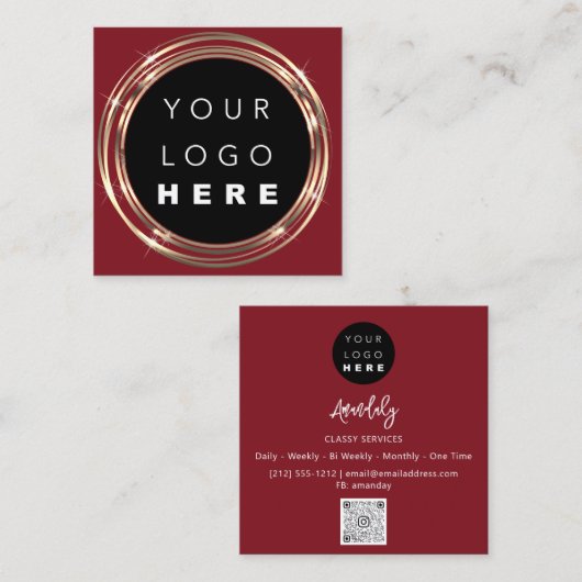 QR Code Logo Online Winkelen Lijst Gold Bourgogne Vierkante Visitekaartje (Voorkant / Achterkant)