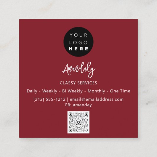 QR Code Logo Online Winkelen Lijst Gold Bourgogne Vierkante Visitekaartje (Achterkant)