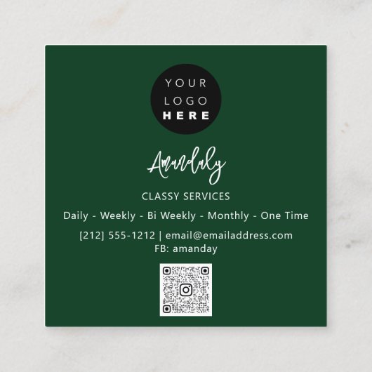 QR Code Logo Online Winkelen Lijst Gold Green Vierkante Visitekaartje (Achterkant)