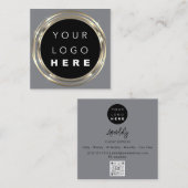 QR Code Logo Online Winkelen Lijst Gold Vivd Grey Vierkante Visitekaartje (Voorkant / Achterkant)