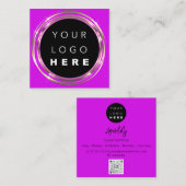 QR Code Logo Online Winkelen Lijst Gold Vivd Paars Vierkante Visitekaartje (Voorkant / Achterkant)