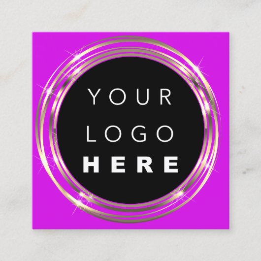 QR Code Logo Online Winkelen Lijst Gold Vivd Paars Vierkante Visitekaartje (Voorkant)