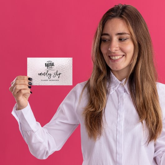 QR Code Logo Online Winkelen Metaallicht Roze Visitekaartje