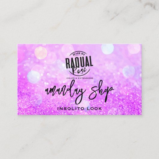 QR Code Logo Online Winkelen Paars Glitter Hologra Visitekaartje (Voorkant)
