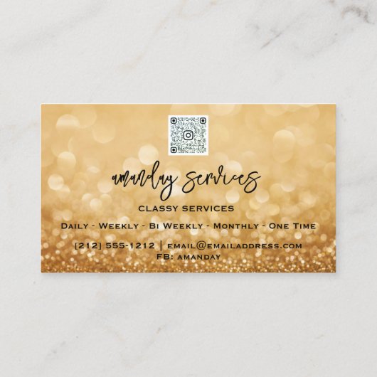 QR Code Logo Online Winkelgoud Glitter Visitekaartje (Achterkant)