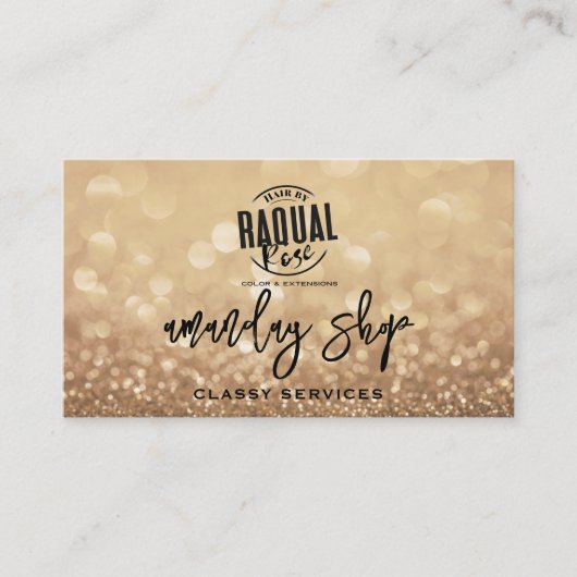 QR Code Logo Online Winkelgoud Glitter Visitekaartje (Voorkant)