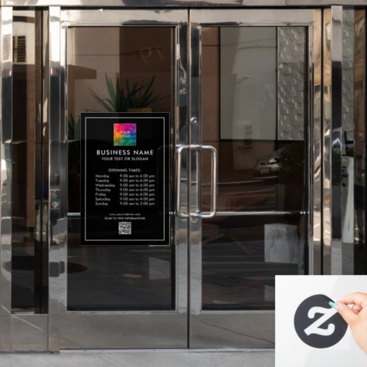 QR Code Logo Openingstijden Eenvoudig Minimalistis Raamsticker (Kantoordeur)