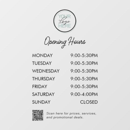 QR Code Logo openingstijden voor zakelijke gebruik Raamsticker (Vel)