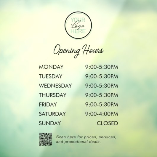 QR Code Logo openingstijden voor zakelijke gebruik Raamsticker (Vel 3)