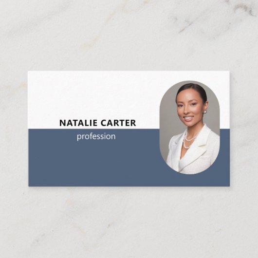 QR CODE Logo OVAL Foto Professioneel STOFFIG BLAUW Visitekaartje (Voorkant)